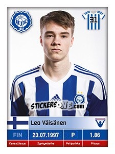 Sticker Leo Väisänen - Veikkausliiga 2016 - Carouzel