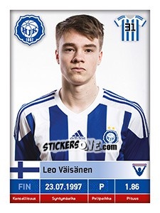 Sticker Leo Väisänen - Veikkausliiga 2016 n. 95 - Carouzel