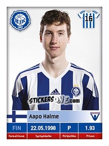 Sticker Aapo Halme - Veikkausliiga 2016 - Carouzel