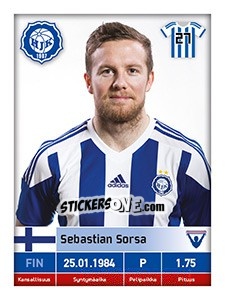 Sticker Sebastian Sorsa - Veikkausliiga 2016 - Carouzel