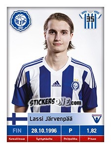 Sticker Lassi Järvenpää - Veikkausliiga 2016 n. 101 - Carouzel