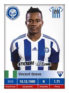Sticker Vincent Onovo - Veikkausliiga 2016 - Carouzel