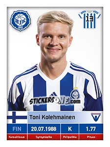 Sticker Toni Kolehmainen - Veikkausliiga 2016 n. 103 - Carouzel