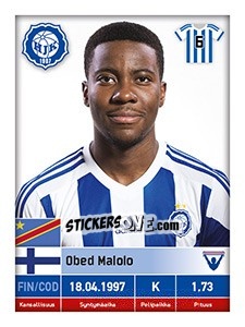 Sticker Obed Malolo - Veikkausliiga 2016 - Carouzel
