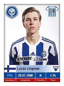 Sticker Lucas Lingman - Veikkausliiga 2016 n. 106 - Carouzel