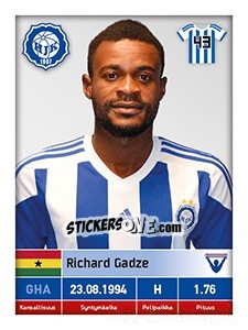 Sticker Richard Gadze - Veikkausliiga 2016 n. 115 - Carouzel