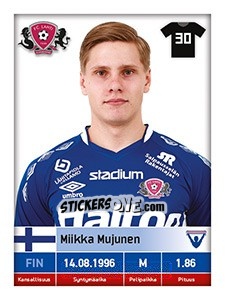 Sticker Miikka Mujunen - Veikkausliiga 2016 n. 139 - Carouzel