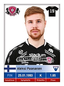 Sticker Aleksi Paananen - Veikkausliiga 2016 n. 148 - Carouzel