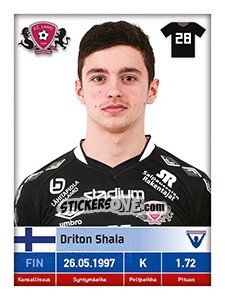 Sticker Driton Shala - Veikkausliiga 2016 n. 149 - Carouzel