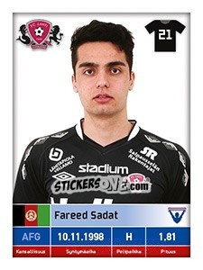 Sticker Fareed Sadat - Veikkausliiga 2016 n. 156 - Carouzel