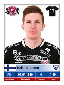 Sticker Kalle Multanen - Veikkausliiga 2016 n. 160 - Carouzel