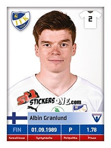 Sticker Albin Granlund - Veikkausliiga 2016 n. 168 - Carouzel