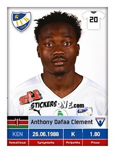 Cromo Anthony Dafaa Clement - Veikkausliiga 2016 - Carouzel