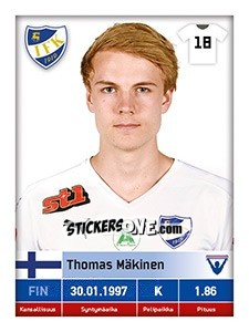 Sticker Thomas Mäkinen - Veikkausliiga 2016 - Carouzel