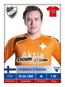 Sticker Carljohan Eriksson - Veikkausliiga 2016 - Carouzel