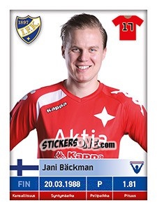 Cromo Jani Bäckman - Veikkausliiga 2016 - Carouzel