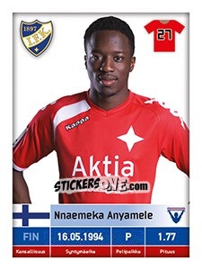Sticker Nnaemeka Anyamele - Veikkausliiga 2016 - Carouzel
