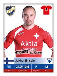 Sticker Jukka Sinisalo - Veikkausliiga 2016 - Carouzel
