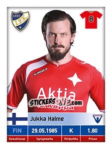 Sticker Jukka Halme - Veikkausliiga 2016 - Carouzel