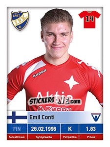 Sticker Emil Conti - Veikkausliiga 2016 - Carouzel