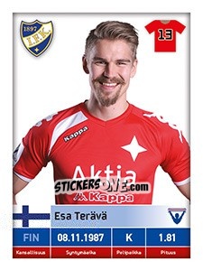 Sticker Esa Terävä - Veikkausliiga 2016 - Carouzel