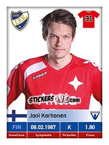 Sticker Joni Korhonen - Veikkausliiga 2016 - Carouzel