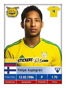 Sticker Felipe Aspegren - Veikkausliiga 2016 - Carouzel