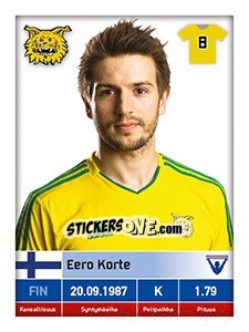Sticker Eero Korte - Veikkausliiga 2016 n. 225 - Carouzel