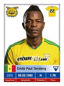 Sticker Emile Paul Tendeng - Veikkausliiga 2016 - Carouzel