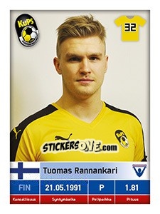 Sticker Tuomas Rannankari - Veikkausliiga 2016 n. 240 - Carouzel