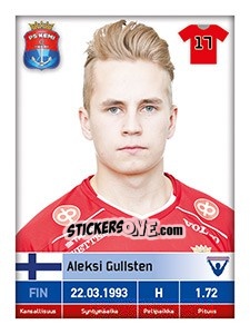 Sticker Aleksi Gullsten - Veikkausliiga 2016 - Carouzel