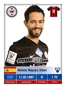 Sticker Mateo Miguez Adan - Veikkausliiga 2016 - Carouzel