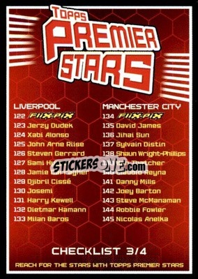 Sticker Checklist 3 - Premier Stars 2004-2005 - Topps