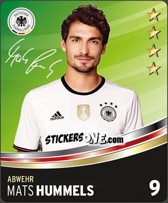 Sticker Mats Hummels - DFB-Sammelalbum 2016 n. 9 - Rewe