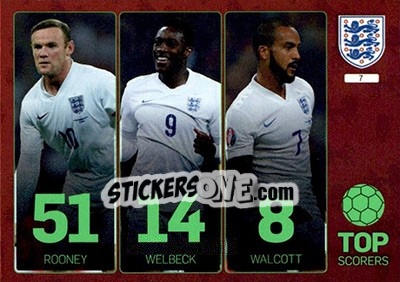 Sticker Top Scorers: Wayne Rooney / Danny Welbeck / Theo Walcott - England 2016. Adrenalyn XL n. 7 - Panini