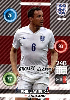 Sticker Phil Jagielka - England 2016. Adrenalyn XL n. 20 - Panini