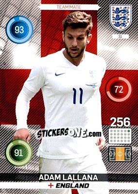 Sticker Adam Lallana - England 2016. Adrenalyn XL n. 31 - Panini