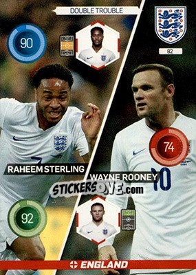 Sticker Raheem Sterling / Wayne Rooney - England 2016. Adrenalyn XL n. 82 - Panini