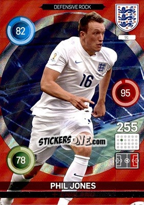 Sticker Phil Jones - England 2016. Adrenalyn XL n. 91 - Panini