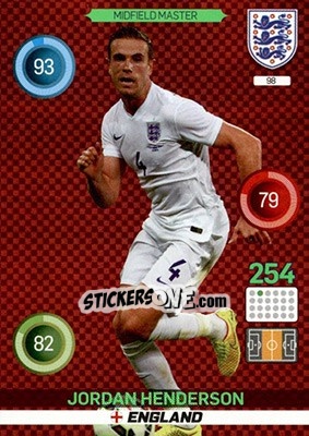 Sticker Jordan Henderson - England 2016. Adrenalyn XL n. 98 - Panini