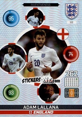 Sticker Adam Lallana - England 2016. Adrenalyn XL n. 112 - Panini