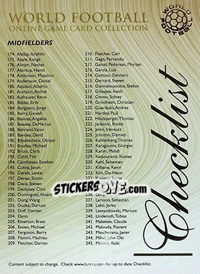 Sticker Checklist card 2 - World Football Online 2009-2010. Series 1 n. 399 - Futera