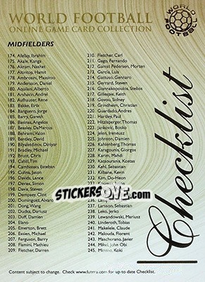 Sticker Checklist card 2 - World Football Online 2009-2010. Series 1 - Futera