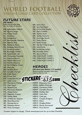 Sticker Checklist card 3 - World Football Online 2009-2010. Series 1 n. 400 - Futera