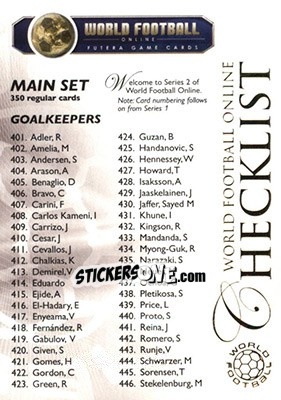 Figurina Checklist 1 - World Football Online 2010-2011. Series 2 - Futera