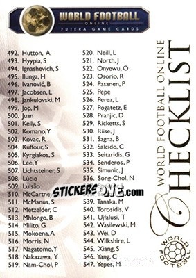 Sticker Checklist 2 - World Football Online 2010-2011. Series 2 - Futera