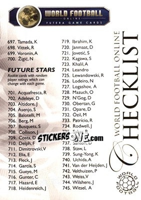 Sticker Checklist 4 - World Football Online 2010-2011. Series 2 - Futera