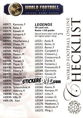 Sticker Checklist 5 - World Football Online 2010-2011. Series 2 - Futera