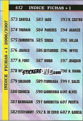 Figurina Indice - Las Fichas De La Liga 2006-2007 - Mundicromo