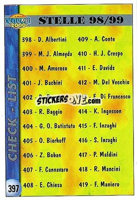 Cromo Checklist - Calcio 1999-2000 - Mundicromo